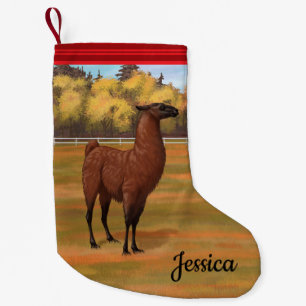 Petite Chaussette De Noël Llama Brown dans les pâturages agricoles d'automne