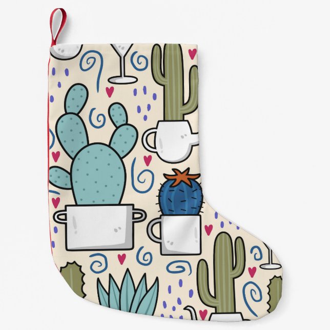 Petite Chaussette De Noël Llama Cactus : Conception sans fil dessinée à la m (Devant)