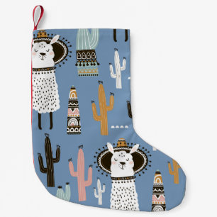 Petite Chaussette De Noël Llama, Cactus, Motif d'éléments à main.