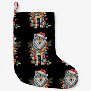 Petite Chaussette De Noël Loup de Noël Chapeau de Père Noël Lumières de Noël