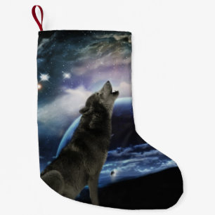 Petite Chaussette De Noël Loup hurlant à la lune
