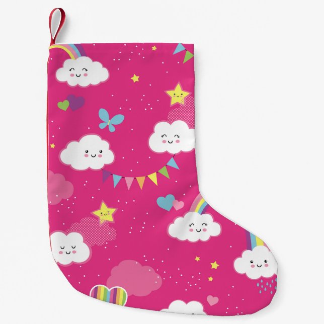 Petite Chaussette De Noël Lovely Pink Rainbow Sky repeating pattern. A seaml (Devant)