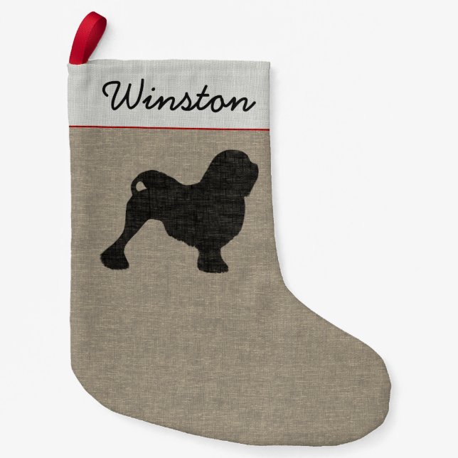 Petite Chaussette De Noël Lowchen Chien Silhouette Fêtes Personnalisées (Devant)