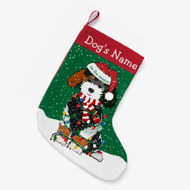 Petite Chaussette De Noël Lumières de Noël personnalisées Bernedoodle (Devant (Accrochage))
