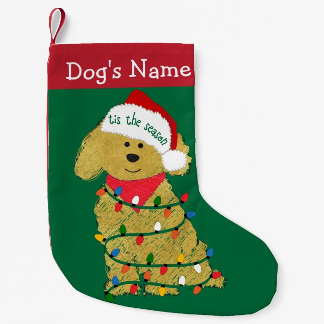 Petite Chaussette De Noël Lumières de Noël personnalisées Goldendoodle (Devant)