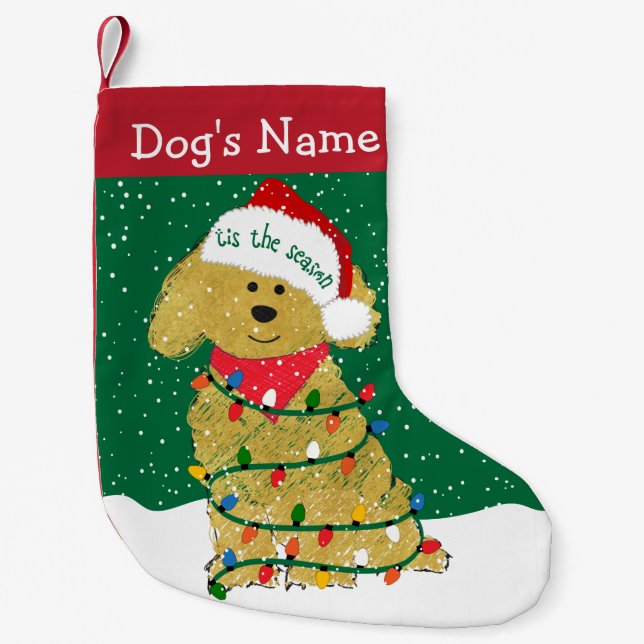 Petite Chaussette De Noël Lumières de Noël personnalisées Goldendoodle (Devant)