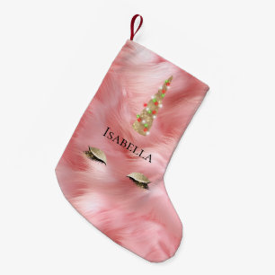 Petite Chaussette De Noël Lumières Unicorne de glam à fourrure rose or