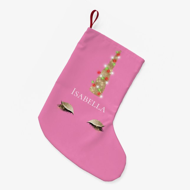 Petite Chaussette De Noël Lumières Unicorne rose étincelle or Glam (Devant (Accrochage))