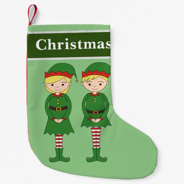 Petite Chaussette De Noël Lutins de Noël Vert (Devant)