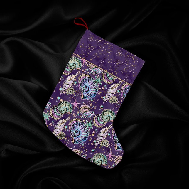 Petite Chaussette De Noël Luxe violet sous-marine | Dark Pastel Gold Sea Lif (Créateur téléchargé)