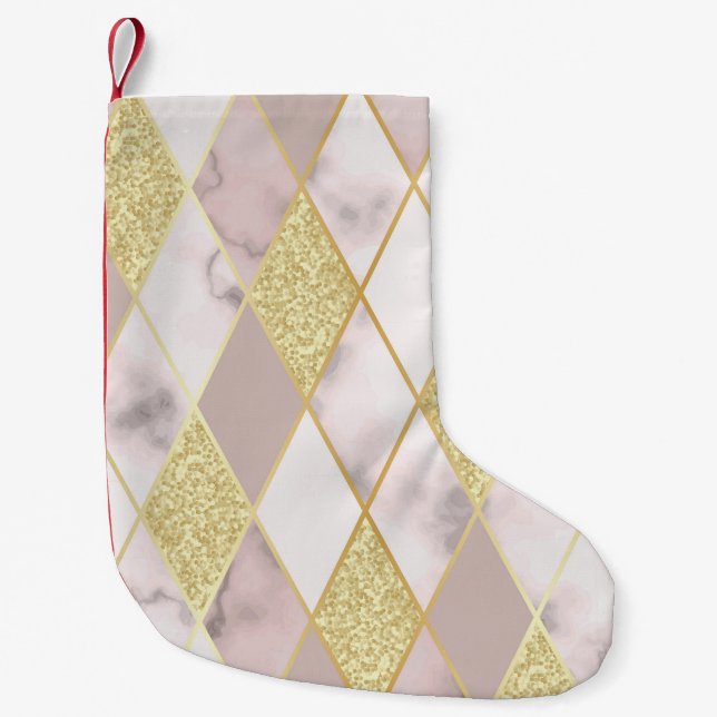 Petite Chaussette De Noël Luxueux Marbre Golden Géométrique (Devant)