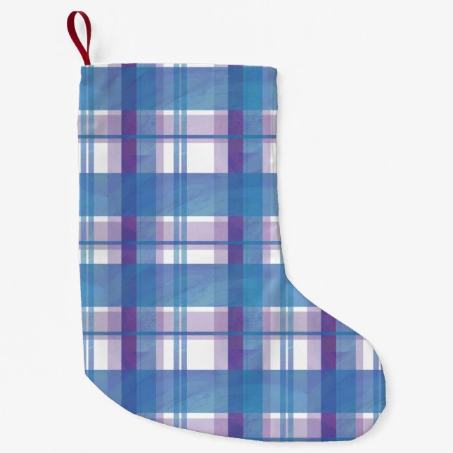 Petite Chaussette De Noël Madras Plaid Blue et Purple (Devant)