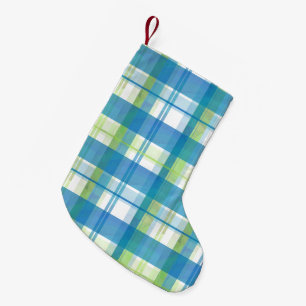 Petite Chaussette De Noël Madras Plaid Green et Blue