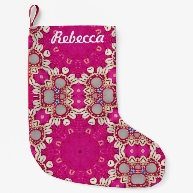 Petite Chaussette De Noël magenta fuchsia tribale hippie gypsy bohème (Devant)