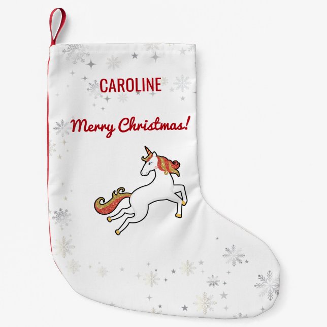 Petite Chaussette De Noël Magie Moderne Unicorne Snowflakes Personnaliser No (Devant)
