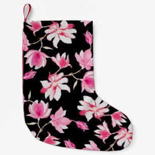 Petite Chaussette De Noël Magnolia romantique : Aquarelle noire