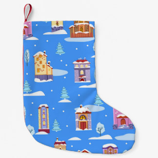 Petite Chaussette De Noël Maisons d'hiver scandinave Motif de neige