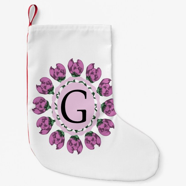 Petite Chaussette De Noël Majuscule G monogramme floral (Devant)