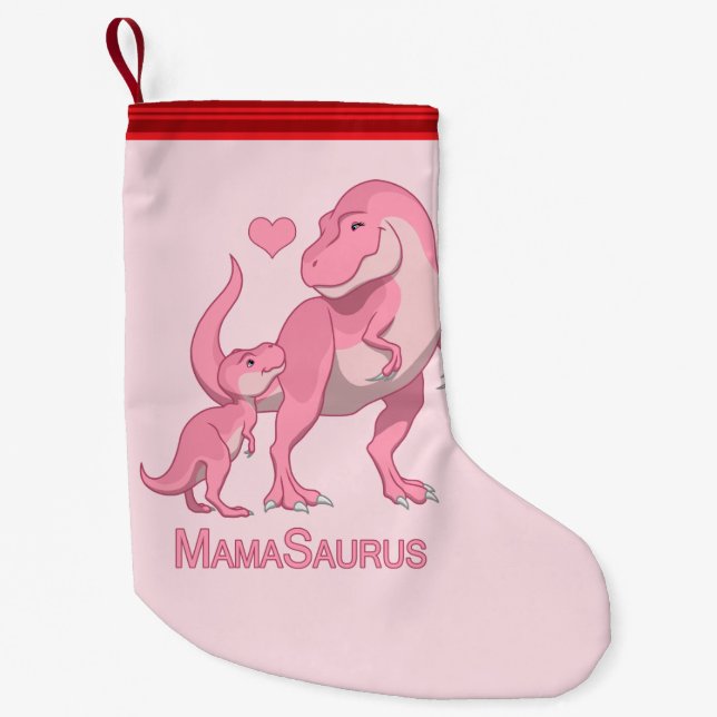 Petite Chaussette De Noël MamaSaurus T-Rex et dinosaures de bébé (Devant)