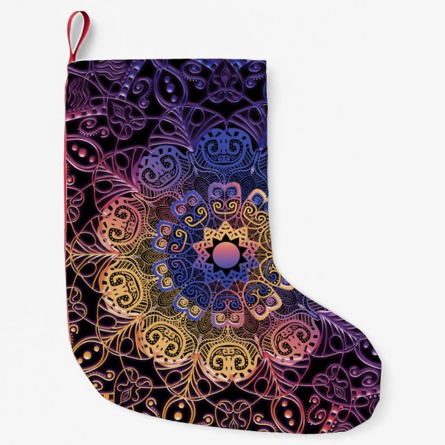 Petite Chaussette De Noël Mandala violet et jaune : dessin manuel (Devant)