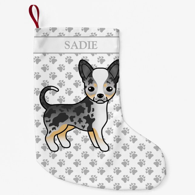 Petite Chaussette De Noël Manteau bleu Merle Smooth Chihuahua Cute Dog & Nam (Devant)