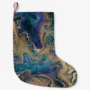 Petite Chaussette De Noël Marbrage bleu-or : arrière - plan abstrait.