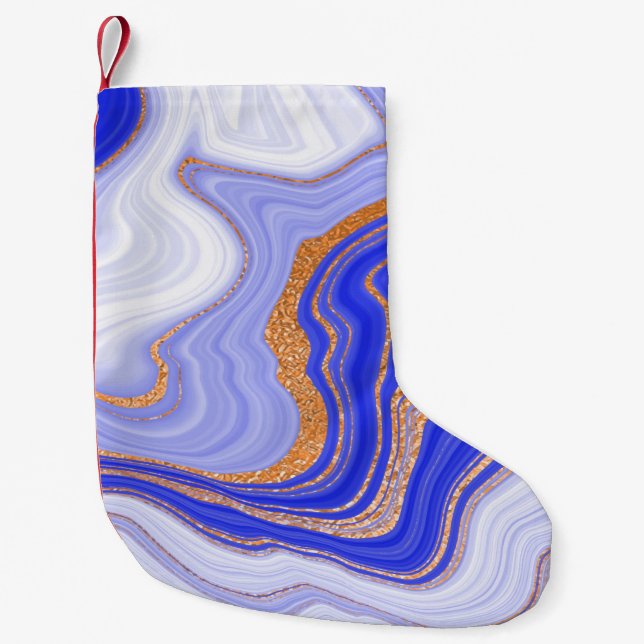 Petite Chaussette De Noël Marbre bleu à texture or (Devant)