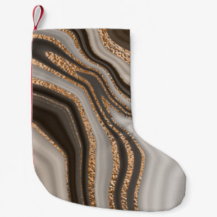 Petite Chaussette De Noël Marbre Brown Gold Design Vintage