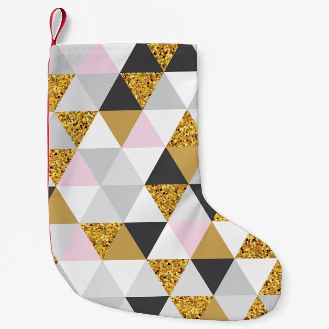 Petite Chaussette De Noël Marbre doré, texture géométrique transparente (Devant)