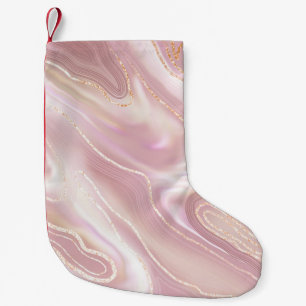 Petite Chaussette De Noël Marbre élégant : texture or rose
