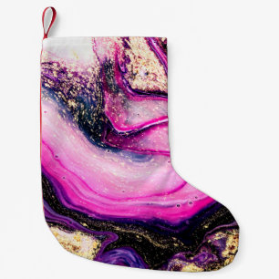 Petite Chaussette De Noël Marbre pourpre avec parties scintillant or