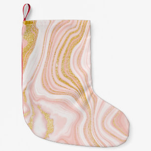 Petite Chaussette De Noël Marbre rose et texture or