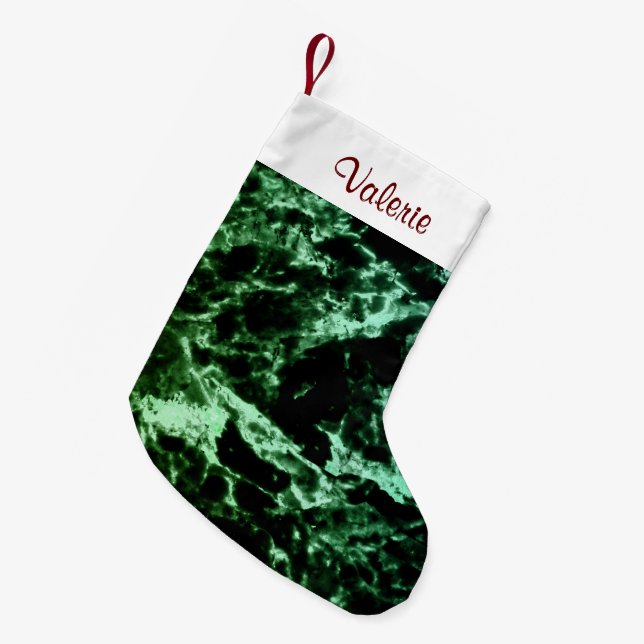 Petite Chaussette De Noël Marbre vert sur noir (Devant (Accrochage))