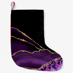 Petite Chaussette De Noël Marbre Violet Noir Agate Glamour Sombre Doré