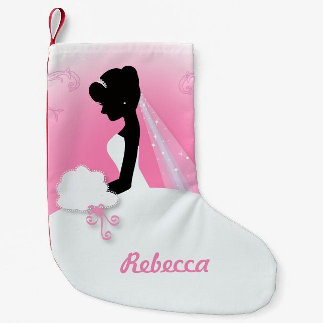 Petite Chaussette De Noël Mariée Mme Right Pink mariée silhouette (Devant)