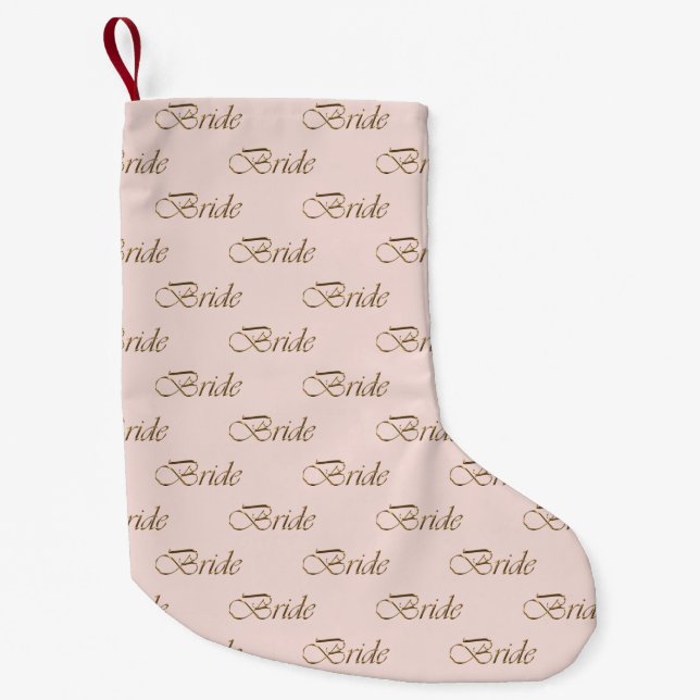 Petite Chaussette De Noël Mariée rose blush or motif calligraphié élégant (Devant)