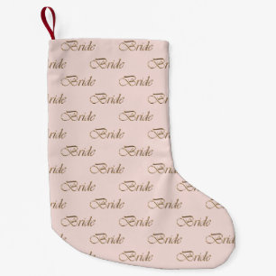 Petite Chaussette De Noël Mariée rose poudré or motif calligraphie élégant