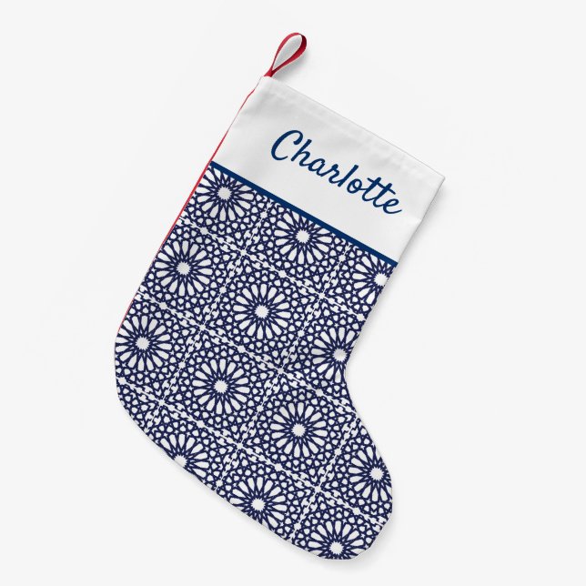 Petite Chaussette De Noël Marine Bleu Blanc Hamptons Lac Maison Carrelage ma (Devant (Accrochage))