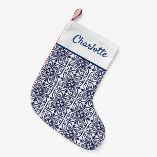 Petite Chaussette De Noël Marines Bleues et Blancs Hamptons Style Marocain C