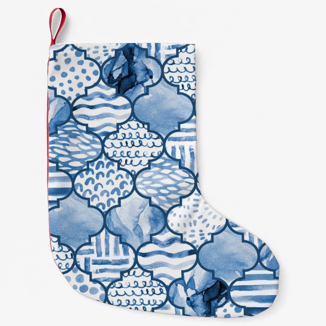 Petite Chaussette De Noël Marocain géométrique, aquarelle motif sans couture (Devant)