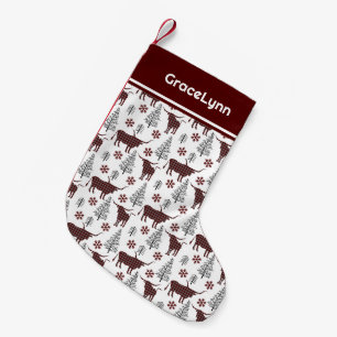 Petite Chaussette De Noël Maroon Buffalo Plaid Longhorn Motif