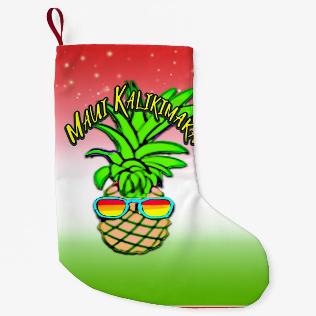 Petite Chaussette De Noël Maui Kalikimaka Pun Hawaiian Christmas Pineappy (Devant)