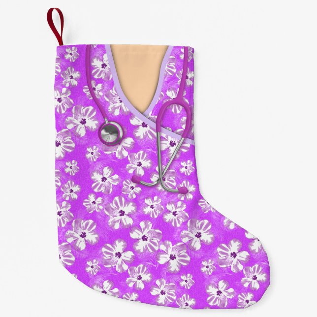 Petite Chaussette De Noël Médicale tropical pourpre et blanc frotte (Devant)