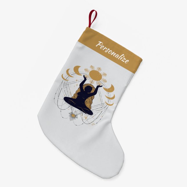 Petite Chaussette De Noël Méditation Spirituelle Yoga Zen Lune Dorée (Devant (Accrochage))