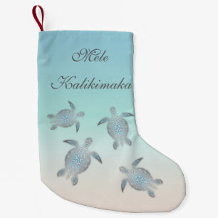 Petite Chaussette De Noël Mele Kalikimaka   Tortues de mer argentées Hawaiia