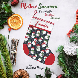 Petite Chaussette De Noël Mellow Snowmen - Xmas red and green customizable.