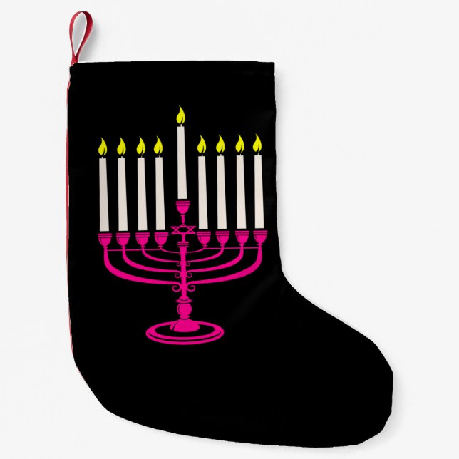 Petite Chaussette De Noël menorah rose chaud hanoukka purim (Devant)