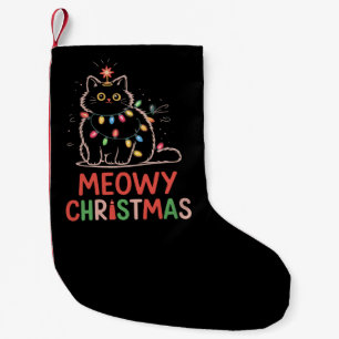 Petite Chaussette De Noël Meowy Noël Xmas Lumières Pyjama Chat Noir 