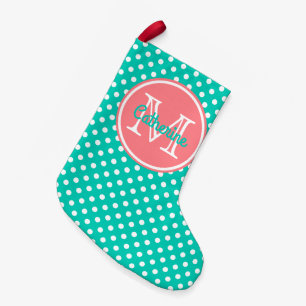 Petite Chaussette De Noël Mer d'île et monogramme rose de corail de point de