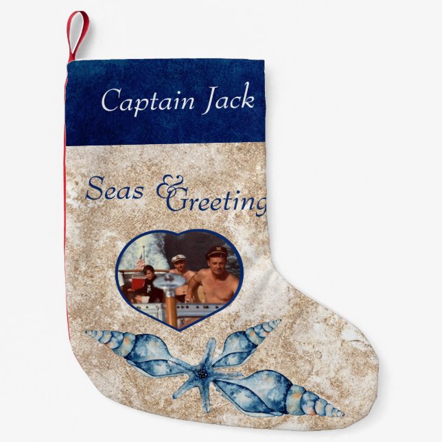 Petite Chaussette De Noël Mer et salutations à thème nautique (Devant)